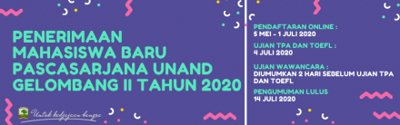 Jadwal Wawancara Penerimaan Mahasiswa Baru Pascasarjana Universitas Andalas Gelombang II TA 2020/2021