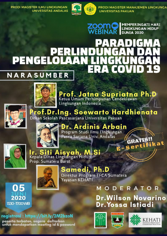 Prodi S2 Ilmu Lingkungan akan melaksanakan Kuliah Umum dengan tema &quot;Paradigma Perlindungan dan Pengelolaan Lingkungan Era Covid 19&quot;