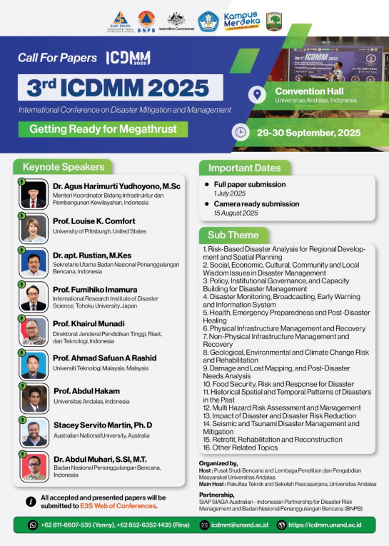 CALL FOR PAPERS - The 3rd ICDMM 2025 - THE 3rd INTERNATIONAL CONFERENCE ON DISASTER MITIGATION AND MANAGEMENT [ICDMM] 2025