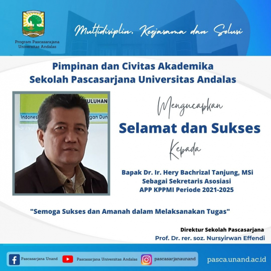 Ucapan Direktur Kepada Bapak Dr. Ir. Hery Bachrizal Tanjung, MSi sebagai Sekretaris Asosiasi APP KPPMI