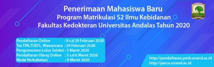 Penerimaan Mahasiswa Baru Program Matrikulasi S2 Ilmu Kebidanan Tahun 2020